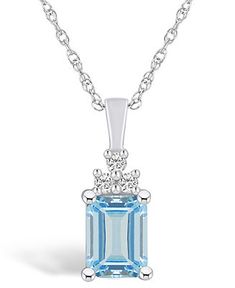 Macy's Aquamarine (1-3/8 Ct. T.W.) and Diamond (1/10 Ct. T.W.) Pendant Necklace in 14K White Gold - Macy's Rope Chain, Spring Rings, Aquamarine, Round Diamonds, Emerald, Pick Up, In Store, Fine Jewelry, Buy Online