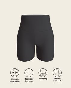 ¡Este short invisible de compresión es el complemento perfecto de tus looks! Cuenta con un fajón ancho en la pretina que está elaborado con tecnología antideslizante para que la prenda se adhiera a tu piel. Está elaborado en microfibra fresca, ligera y liviana que genera una compresión moderada en el abdomen y la cintura, moldeando tu figura y ayudando a disimular la celulitis. Cuenta con un elástico recogido en el centro de los glúteos para que se vean más redondeados, y al tener menos elástico Compressive Shapewear With Built-in Shorts For Workout, Seamless Athletic Shorts For Sports, Workout Shapewear With Built-in Shorts, Versatile Seamless Shapewear, Compressive Full Coverage Shapewear For Workout, Seamless Yoga Bottoms, Compression Shapewear With Built-in Shorts For Sports, Solid Compression Shapewear With Seamless Construction, Supportive Seamless Black Bottoms