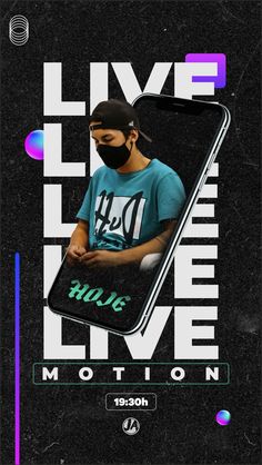 a poster with a man wearing a mask and holding a cell phone in his hand