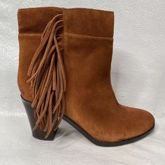 Kenneth Cole NY Womens Sz 10M Alana Brown Leather Suede Ankle Boots with Fringe | eBay Boots With Fringe, Heeled Chelsea Boots, Kenneth Cole Shoes, Short Leather Boots, Embroidered Boots, Grey Booties, Block Heel Ankle Boots, Justin Boots, Leather Block Heels