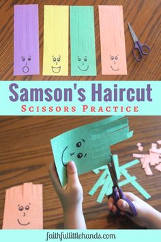 someone is cutting out paper with scissors and glue to make an adorable haircut for their toddler