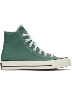 Converse 
Green Chuck 70 age Canvas Sneakers 
High-top 12 oz canvas sneakers in green. 
. Rubber cap toe 
. Lace-up closure 
. Logo patch at inner side 
. Eyelets at inner side 
. Cusned OrthoLite® footbed 
. Rubberized logo patch at heel 
. Treaded rubber sole 
. Contrast stitching in white 
Supplierlor: Admiral elm green/Egret/Black 
Upper: textile. Sole: rubber. 
Made in Viet Nam. 
241799F127077 
Green Chuck 70 Age Canvas Sneakers default         Sports & Outdoor Shoes, size features are:Bust Green High-top Canvas Shoes With Rubber Sole, Retro Green Sneakers With Laces, Green Canvas Shoes For Streetwear, Green Low-top Sneakers With Rubber Heel Cap, Vintage Green Sneakers With Round Toe, Green Mid-top Canvas Shoes For Streetwear, Vintage Green Sneakers With Vulcanized Sole, Green Canvas Shoes With Laces For Streetwear, Green Sporty Canvas Shoes With Vulcanized Sole