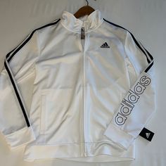 Brand New Never Worn Perfect Condition 14/16 But Fits Like Woman’s S/M White Outerwear With Ribbed Cuffs For Fall, White Ribbed Cuffs Fall Outerwear, White Hooded Track Jacket For Winter, White Winter Track Jacket With Ribbed Cuffs, White Casual Track Jacket For Winter, Casual White Outerwear With Ribbed Cuffs, White Casual Outerwear With Ribbed Cuffs, White Winter Track Jacket For Streetwear, White Track Jacket For Winter Streetwear