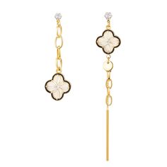 PRICES MAY VARY. 【Premium Material】The gold plated clover dangle earrings are durable and lustrous, lightweight to wear. The 925 sterling silver posts are hypoallergenic, safe for most people. 【Four Leaf Clover Design】The four-leaf gold dangle earrings feature a four-leaf clover shape to bring you luck. The asymmetrical design makes the overall more distinctive and the shiny cubic zirconia stones add delicacy and elegance. 【Easy to Match】 Measurement: 2.76 in × 1.57 in. The eye-catching lucky cl Pearl Threader Earrings, Clover Design, Geometric Fashion, Small Bees, Bee Honeycomb, Clover Earrings, Illustration Fashion, Asymmetrical Design, Four Leaf