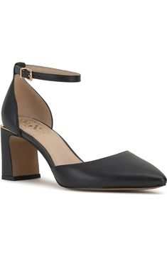 Vince Camuto Hendriy Ankle Strap Pointed Toe Pump (Women) | Nordstrom Pointed Toe Shoes, Vince Camuto, Women's Pumps, Smooth Leather, Ankle Strap, Block Heels, Adjustable Straps, Nordstrom, Pumps