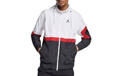 Jordan Air Basketball Sports Windproof Hooded Jacket White CZ2495-101 White Sportswear Windbreaker For Outdoor, White Breathable Windbreaker For Outdoor, White Nylon Track Jacket With Moisture-wicking, Moisture-wicking Nylon Windbreaker For Streetwear, White Technical Sports Outerwear, White Technical Windbreaker For Streetwear, White Hooded Casual Activewear, Technical White Windbreaker For Streetwear, White Technical Track Jacket For Outdoor