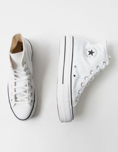 CONVERSE Chuck Taylor All Star Lift Platform Womens High Top Shoes - WHITE | Tillys Converse Shoes White High Top, All White Converse, White Platform Converse, All Black High Tops, White Chuck Taylors, White High Top Converse, Converse Logo, Womens High Top Shoes, College Packing