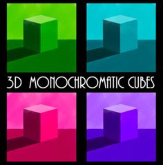 four different colored cubes with the text 3d monochromeic cubes