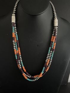 Sterling Silver Turquoise Multistrand Bead Necklace 28 Inch | eBay 3 Strand Beaded Necklace, Southwestern Multi-strand Polished Beaded Necklaces, Southwestern Multi-strand Polished Bead Necklaces, Unique Jewelry Inspiration, Real Turquoise Jewelry, Turquoise Necklaces, Boho Jewelry Diy, Boho Necklaces, Heishi Necklace