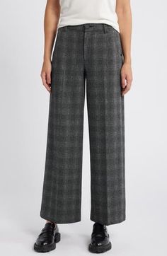 Perfectly chic for work and beyond, these wide-leg trousers feature a classic plaid pattern and 'Ab'solution powermesh panels that smooth and shape. 30" inseam; 24" leg opening; 11" front rise; 16" back rise Zip fly with button closure Front slant pockets 53% polyester, 39% rayon, 5% nylon, 3% spandex Machine wash, tumble dry Imported Chic Plaid Wide Leg Pants, Plaid Straight Leg Work Pants, Plaid Straight Leg Pants For Work, Elegant Plaid Pants For Workwear, Elegant Plaid Pants For Business Casual, Elegant Plaid Bottoms For Fall, Elegant Plaid Business Casual Pants, Classic Plaid Pants For Office, Elegant Plaid Pants For Office