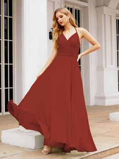 Numbersea Halter Chiffon Bridesmaid Dresses Wedding Appare Sleeveless Formal Prom Dress with Ruffled Back 28035-numbersea Gown Drawing, Flowy Gown, Semi Formal Wedding, Hot Colors, Formal Prom Dress, Chiffon Bridesmaid Dresses, Gowns Prom, Chiffon Bridesmaid Dress, Evening Gowns Formal