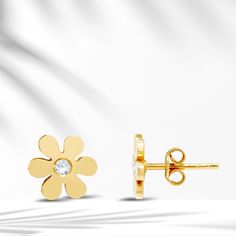 🏵️ 8k/14k/18k Solid Gold Flowers Diamond Earrings, Dainty Diamond Earrings, Daisy  Shaped Studs, Cute Gold Earrings, Gift for kids 🏵️ It is a perfect Valentine's Day gift, anniversary gift, gift for a woman, a gift for a grandmother. 🏵️May flowers bloom in all corners of your world. 🏵️ 💎Our Diamonds go with certificates.💎 Details of the Product: Weight: Approximately 1,41 gr Stone: Diamond Carates: 0,04 Color: E Clarity: SI - Earrings are complementary pieces that transform plain looks into stylish combinations.  - All of our products are handmade produced of 8K, 14K, 18K real gold. The certificates of the diamonds we use in our products will be delivered by the cargo together with your orders. - Make sure you choose the right size and color before completing your order. If there is 14k Yellow Gold Earrings For Mother's Day, Yellow Gold 14k Earrings For Mother's Day, Yellow Gold Earrings For Mother's Day, Fine Jewelry Yellow Gold Earrings For Mother's Day, Mother's Day Fine Jewelry Yellow Gold Earrings, Mother's Day Yellow Gold Fine Jewelry Earrings, Mother's Day Yellow Gold Flower-shaped Earrings, Mother's Day 14k Yellow Gold Earrings, Hypoallergenic Yellow Gold Earrings For Mother's Day