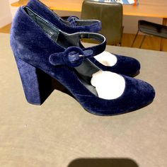 Never Worn /Perfect / Navy Velvet / True To Size Blue Evening Heels For Fall, Blue Block Heels For Fall, Blue Heels For Workwear In Fall, Elegant Blue Heels For Fall, Blue Block Heel Heels For Fall, Blue Heels For Fall Parties, Blue Heels For Fall Party, Blue Heels For Party And Fall Season, Navy Velvet Shoes