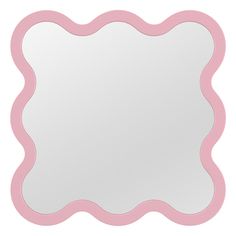 a pink scalloped mirror on a white background