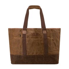 Whether you're off on a business trip, visiting family and friends, or heading off to college, this Personalized Extra Large Tote Bag is your perfect go-to bag! Featuring a heavy waxed canvas, this large tote is sturdy and durable. With one zipper pocket and several other pockets on the interior, this bag has plenty of storage to hold all your necessities. Measuring about 30 inches wide, 15 inches tall and 11.5 inches deep, it has a striped lining and plenty of room inside to keep your belonging Extra Large Tote Bags, Off To College, Marley Lilly, Business Trip, Waxed Canvas, Personalize Bag, Large Tote Bag, Waxed Cotton, Perfect Man