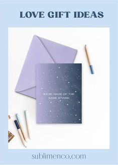 a card with the words cute greeting cards written on it and some pencils next to it