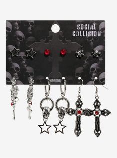 Grunge Stuff To Buy, Goth Girl Summer, Crazy Earrings, Ornate Cross, Cross Earring, Hot Topic Jewelry, Skull Designs