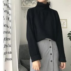 Women Sweater Casual Turtleneck Long Sleeve Street-wear | Atom Oracle Fall Maxi Skirt Outfits, Maxi Skirt Fall, Winter Jumpers, Maxi Skirt Outfits, Cropped Pullover, Streetwear Tops, Estilo Chic, Sweater Collection, Casual Date