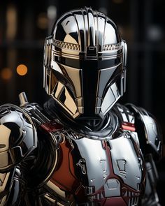 a close up of a star wars character wearing armor