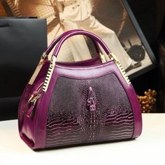 HGM Genuine leather crocodile pattern handbag Women middle-aged female – HouroGrace Merchandise Pochette Louis Vuitton, Mothers Bag, Mom Bags, Handbag Patterns, Handbag Women, Crocodile Pattern, Orange Bag, Big Bags, Purple Bags