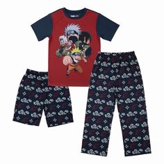 Elevate your child's bedtime with our Youth Naruto Sleep Pant Set! Designed for young Naruto enthusiasts, this set includes a comfy tee, cozy sleep shorts, and warm sleep pants, all adorned with a captivating group shot of their favorite Naruto characters. Crafted from 100% polyester, these sleepwear pieces are incredibly soft and durable for a night of uninterrupted comfort. Plus, caring for these ninja-inspired PJs is a breeze - just machine wash cold with like colors, tumble dry low, and avoi Casual Cartoon Print Sleep Sets, Casual Cartoon Print Sleepwear Sets, Casual Sleepwear Sets With Cartoon Print, Casual Character Print Sets For Pajama Party, Casual Character Print Pajama Party Sets, Multicolor Casual Sets For Sleepover, Casual Character Print Sleep Sets, Casual Sleep Sets With Character Print, Casual Sleepwear Sets With Character Print