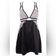 Nwt Black Satin Bluebella Slip Nightie With White/Lilac Lace And Crisscross Straps Sleeveless Sleepwear With Built-in Bra For Evening, Backless Party Sleepwear With Built-in Bra, Fitted Backless Sleepwear For Loungewear, Nighttime Camisole With Contrast Lace, Fitted Backless Sleepwear, Sleeveless Evening Sleepwear With Built-in Bra, Fitted Backless Sleepwear For Bedtime, Fitted Contrast Lace Sleepwear For Loungewear, Sleeveless Contrast Lace Night Sleepwear