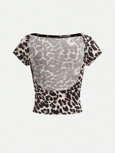 Teen Girl's Leopard Pattern Knitted Off Shoulder Tight T-Shirt With Open Back For Casual Wear Multicolor Casual  Short Sleeve Knitted Fabric Leopard Print  Slight Stretch  Teen Girls Clothing, size features are:Bust: ,Length: ,Sleeve Length: Leopard Print T Shirt, Cheetah Print Shirt, Tight T Shirt, Cheetah Print Shirts, Match Book, Miss Match, Night Club Outfits, Leopard Shirt, Girls T Shirts