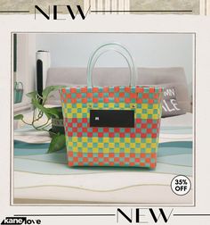 Women Fashion Simple Color Plaid Straw Woven Handbag Green Bucket Box Bag With Large Capacity, Trendy Woven Satchel For Summer, Summer Square Satchel For Shopping, Multicolor Large Capacity Satchel For Summer, Summer Multicolor Large Capacity Satchel, Green Large Capacity Bucket Box Bag, Multicolor Rectangular Bag For Summer, Rectangular Multicolor Bucket Bag For Summer, Rectangular Multicolor Bags For Summer