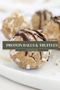 protein balls and truffles on a white plate