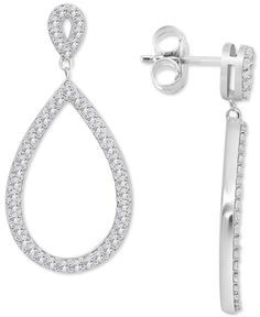 in stock Classic Pear-shaped Pave Setting Earrings, Classic Pear-shaped Earrings With Pave Setting, Timeless Teardrop Earrings With Diamond Accents, Classic Teardrop Diamond Earrings With Pave Setting, Macy's Sterling Silver Teardrop Jewelry, Classic Teardrop Jewelry From Macy's, Macy's Classic Teardrop Jewelry, Pave Setting Drop Earrings, Classic Dangle Earrings With Pave Setting