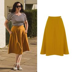 Have you ever struggled to find a classic and elegant skirt you can style for work and evening glam? Our flattering A-line skirt is the perfect addition to your wardrobe. It's made in a beautiful heavyweight crepe fabric and features a side pocket, side zipper and a contrasting natural Corozo button. This design drapes perfectly at or just below the knee and has an authentic vintage feel to complete your look. Why not pair it with a t-shirt or cropped sweater to complement your style. This versa Classic Fitted A-line Skirt, Fitted A-line Skirt For Workwear, Elegant Summer Pleated Pencil Skirt, Fitted Full Pleated Skirt For Workwear, Classic Relaxed Fit Party Skirt, Classic Midi Pleated Pencil Skirt, Classic Fitted Full Pleated Skirt, Midi Length Box Pleat Skirt For Work, Fitted A-line Bottoms For Workwear