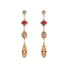 Elegant Gemstone Ceremonial Earrings, Elegant Ceremonial Gemstone Earrings, Elegant Ceremonial Jeweled Earrings, Victorian Jeweled Gold Earrings, Ceremonial Gold Gemstone Earrings, Elegant Red Earrings For Ceremonial Occasions, Elegant Jeweled Oval Earrings, Elegant Oval Jeweled Earrings, Luxury Jeweled Earrings Gift