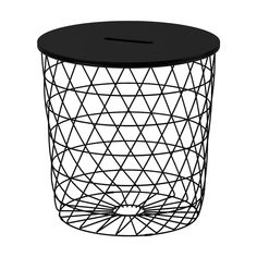 a wire basket with a black top on a white background