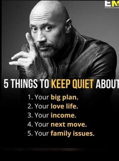 a man in black leather jacket holding his hand to his face with the words 5 things to keep quiet about