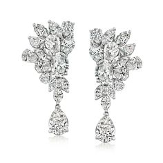 Ross-Simons - 11.00ct t. w. Lab Grown Diamond Cluster Drop Earrings in 14kt White Gold. An RS exclusive. Absolutely spectacular! Our showstopping earrings come at an incredible value for their ample size and glamorous style. Featuring 2.00 ct. t. w. oval lab-grown diamond drops that dangle from gorgeous fanned-out clusters of 9.00 ct. t. w. marquise and pear-shaped lab-grown diamonds. Finely crafted in polished 14kt white gold. Lab-grown diamonds are identical to mined diamonds according to thei Diamond Chandelier Earrings, Diamond Chandelier, Pure Design, Diamond Birthstone, Glamorous Style, Diamond Drops, Diamond Drop Earrings, Diamond Cluster, 14kt Gold