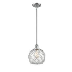 a light fixture with a glass ball hanging from it's side, on a white background