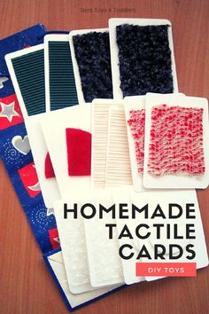 homemade tactile cards are displayed on a table