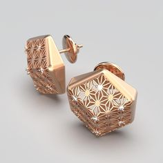 Modern Octagon Earrings For Formal Occasions, Luxury Gold Octagon Earrings, Luxury Diamond-shaped Earrings, Modern Diamond-shaped Earrings For Formal Occasions, Modern Diamond-shaped Earrings For Formal Events, Elegant Rose Gold Jewelry With Diamond Markers, Elegant Earrings With Diamond Markers As Gift, Elegant Diamond Marker Earrings For Gift, Modern Rose Gold Earrings With Diamond Accents