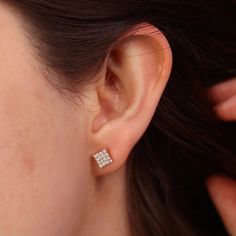 Dainty Minimal Tile Earring Diamond Earlobe Rose Gold-Gold-White Gold 14K Gold About this item: We use 14k solid gold and diamonds on our earring. This earring is ideal for daily use on your earlobe. Its a single piece earring. Gram: 1.00gr Diamond: 0.16CT Product Code: D0000 Ruel Design is an ideal option for women who enjoy the luxury of being well-groomed and stylish with affordable budgets and love to wear quality and specially designed jewelry. We offer an alternative to women who pursue elegance and who will find it difficult to choose from rings to necklaces, earrings to bracelets. Our jewelry is made with real solid gold and natural diamonds and gemstones . All items in our store are handmade products. A few products have been made by Ruel Design. Our fancy jewellery will be unique 14k Gold Pave Setting Earrings For Anniversary, 14k White Gold Diamond Earrings With Pave Setting, 14k White Gold Earrings With Pave Setting, Dazzling Bridal Earrings With Pave Setting, Rose Gold Diamond-cut Diamond Earrings, Rose Gold Diamond-cut Earrings, Pave Setting Cluster Earrings As Gift, Gift Cluster Earrings With Pave Setting, Diamond White Cluster Earrings For Pierced Ears