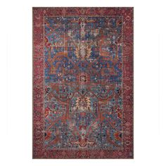 Rug sizes are approximate | At Home (B524) Sergio Blue & Red Area Rug, Multi, 55.0"l X 0.2"h X 32.0"w, Polyester Library Rug, 3x5 Rugs, Red Persian Rug, Cheap House, Farmhouse Outdoor Decor, Floor Candle Holders, Affordable Rugs, Burgundy Rugs, Rug Sizes