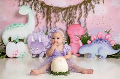 Pink Dinosaur Girl Photography Backdrop - T Rex, Jungle, Stegosaurus, Jurassic Period, Reptile Paleontologist Birthday Cake Smash Party RAWR by PhotoPropFloorsDrops on Etsy Dinosaur Birthday Photo Shoot Ideas, Dinosaur Baby Photo Shoot, Pink And Green Dinosaur Party, Dinosaur Photoshoot, Dinosaur Photography, Pink Dinosaur Party, Jurassic Period, Smash Cake Girl, Baby Rosa