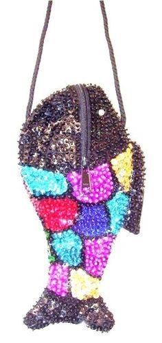 This cool purse is fully sequin beaded front & back tip to tip  measures approximately 9" width x 9" long. Perfect for pairing up with your costume or to carry with you in event! Evening Multicolor Sequins Bag, Fish Purse, Fish Bag, Sequin Purse, Fish In A Bag, Fish Shapes, Sequin Beading, Coin Purses, Purse Pouch