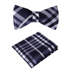 Black Elegant Fitted Plaid Ties, Black Summer Business Ties, Black Summer Formal Ties, Elegant Black Summer Ties, Classic Black Ties, White Pocket Square, Types Of Bows, Modern Plaid, Plaid Bow Tie