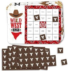 a board game with some stickers on it and the words wild west in red