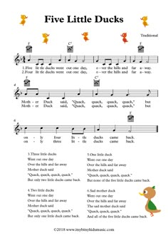 five little ducks sheet music for children