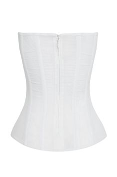 Finally, the color way you have been asking for. Meet our new, white Muse Mesh Corset Top - a modern sleek corset top with simple flattering vertical wire boning. Featuring a double layered mesh material making it slightly sheer, strapless strap top and rounded hemline. Our Muse Mesh Corset Top provides high support to life your bust and shape your waist. Slip it on with ease by unzipping the invisible back zipper. Double layered mesh fabric makes it slightly sheer Vertical wire boning Strapless White Underbust Corset With Built-in Bra, Strapless Mesh Corset With Boned Bodice, Stretch Corset With Boned Bodice, Chic Fitted Corset, Elegant Stretch Corset With Boned Bodice, Stretch Corset With Boned Bodice And Sweetheart Neckline, Elegant Corset With Medium Bust Support, Elegant Corset With Medium Bust Support And Fitted Bodice, Chic White Underbust Corset