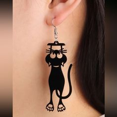 This Unique Pair Is A Wonderful Addition To Your Wardrobe And Your Style; Sure To Get Lots Of Compliments! Gsun1e50q00095p 3d Earrings, Cartoon Kitty, Cat Tee Shirts, Black Cat Earrings, Cat Earrings Studs, Laser Cut Earrings, Cat Earrings, Metal Earrings, Earrings Color