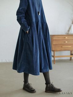 Lasaky - Stylish corduroy dress featuring a round collar, long sleeves, and a flattering A-line silhouette. Denim Dress Fall, Spring Maxi Dress, Elegant Midi Dresses, Tube Top Dress, Fall Denim, Corduroy Dress, Comfortable Room, Corduroy Skirt, Patchwork Dress