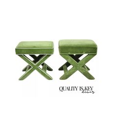 Item: Vintage X-Base Billy Baldwin Style Green Upholstered Hollywood Regency Bench Stools - Similar Pair with Some Differences Age: Mid 20th Century Measurements:  Larger: 20" H x 21" W x 15.5" D Smaller: 19" H x 21" W x 15.5" D Condition: Some spots and stains to fabric with examples pictured. Good vintage condition being structurally sound with age appropriate signs of normal use as pictured. Overall very nice. Please review all images as they are considered part of the item description. Pleas Billy Baldwin, Accent Chairs & Armchairs, Wall Sconces Bedroom, Settee Sofa, Sconces Bedroom, Bench Stool, Baker Furniture, Upholstered Bench, Chaise Lounge Chair