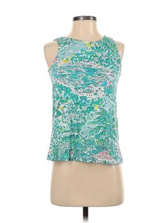 Lilly Pulitzer Sleeveless T Shirt Size: 2X-Small Tops - used. 47% MODAL, 46% PIMA COTTON, 7% SPANDEX | Lilly Pulitzer Sleeveless T-Shirt: Teal Tops - Size 2X-Small Summer Sleeveless T-shirt For Vacation, Green Printed Sleeveless Tank Top, Sleeveless Summer Vacation T-shirt, Stretch Sleeveless Beach Top, Sleeveless Stretch Tops For Beach, Sleeveless Stretch Top For The Beach, Casual Sleeveless Printed Tops, Casual Green Sleeveless Top, Sleeveless Printed Summer Tops